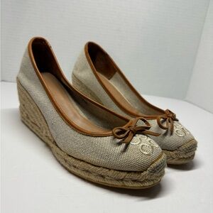 Coach Beige and Brown Espadrille Wedges